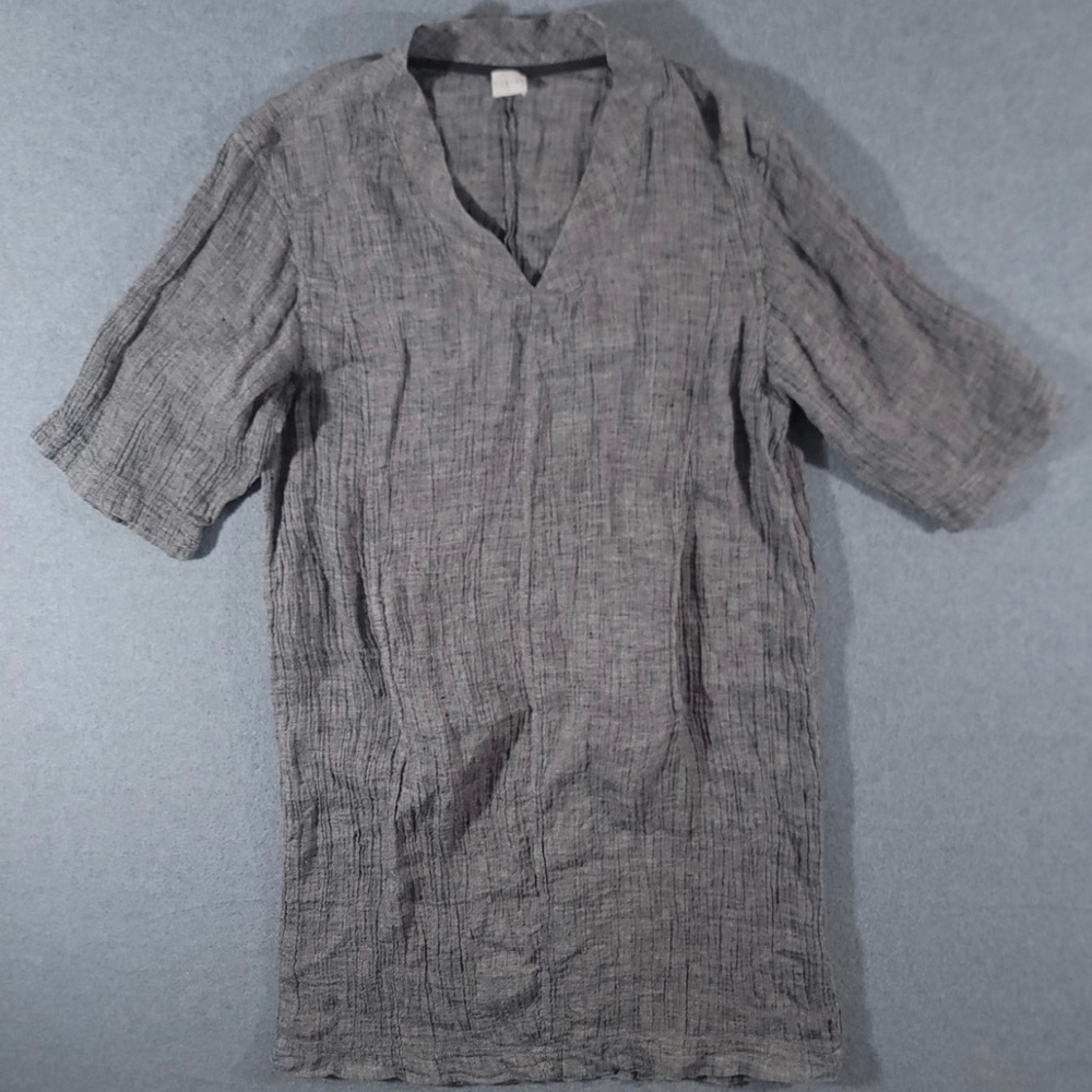 Poetry Linen Dress Size US 10 Crinkle Gauzy Knee Length Gray
